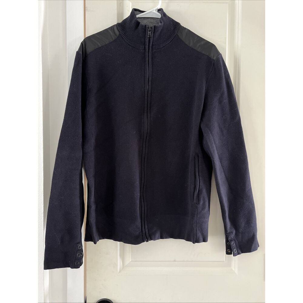 Victorinox Mahale Cardigan Sweater Mens Large Navy Blue Knit Mock Neck Full Zip